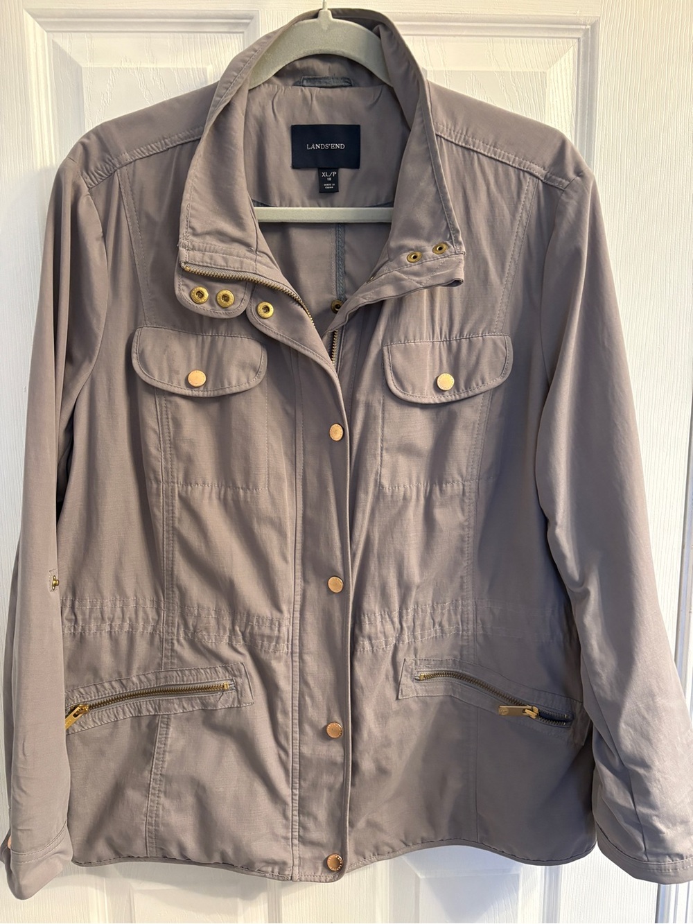 Lands' End Taupe Utility Jacket with Gold-Tone Hardware #0360